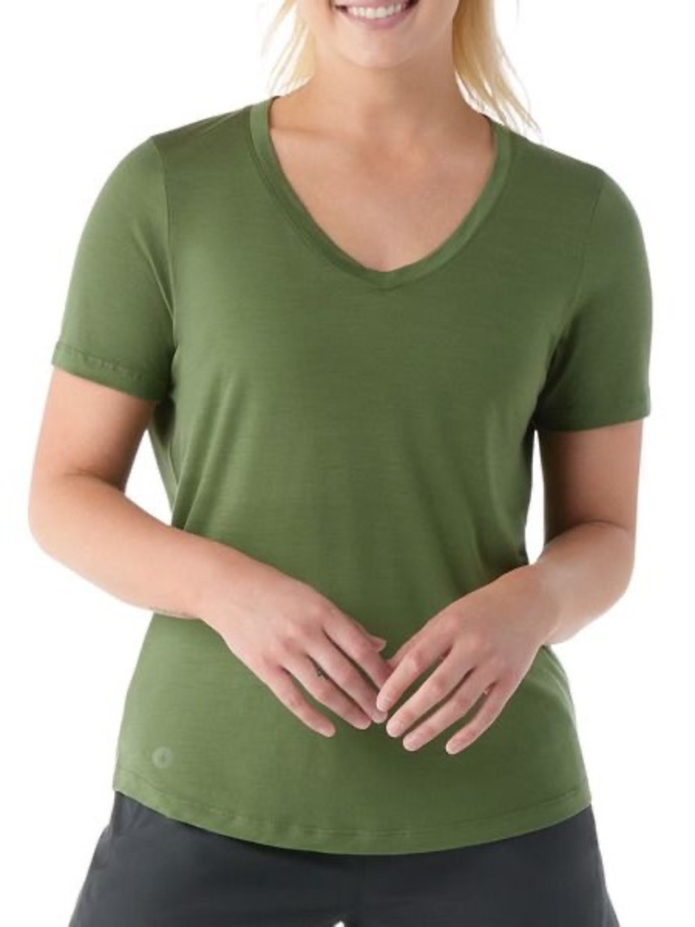 Smartwool Fern Green Merino Wool V-Neck Women’s  Short Sleeve Tee Size Large